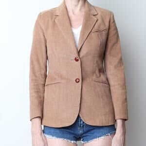 Vintage 1970s Tan Cotton Corduroy Fitted Blazer XS
